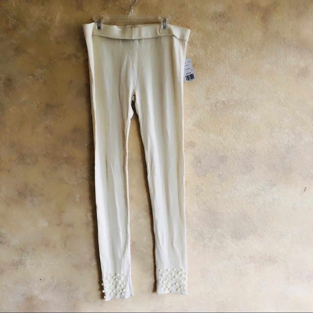 Ivory leggings with pearl beads